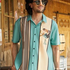 Harddaddy Aloha toucan in martini glass button up blue and yellow size 4X